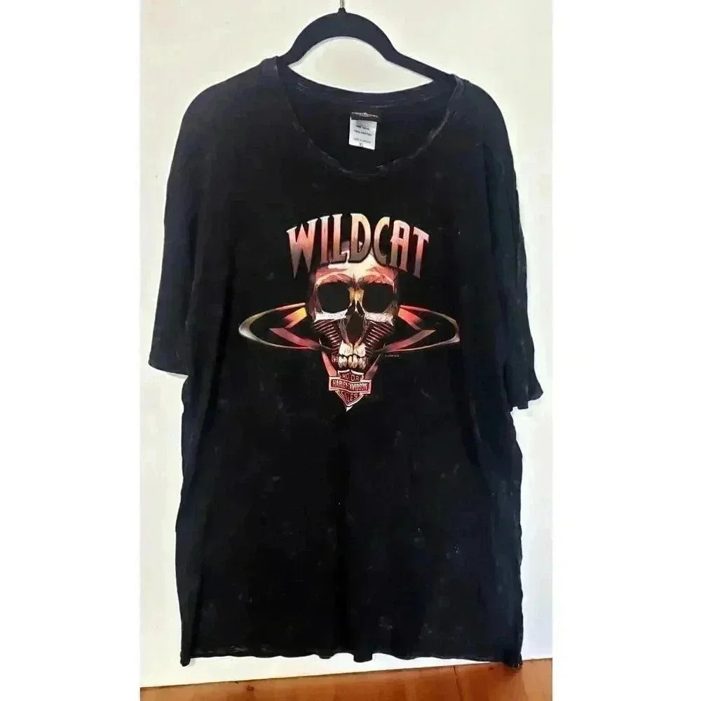 SOLD Harley Davidson Wild Cat t-shirt black stonewash %100‎ cotton mens EX LARGE